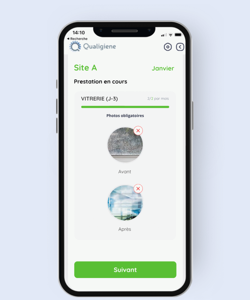 Prestation périodique en cours de validation par l'agent sur l'application Qualigiène Traçabilité