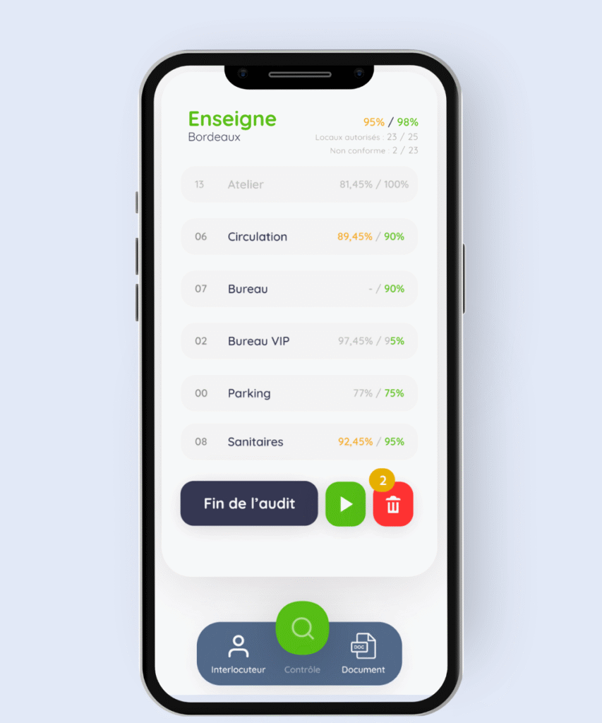 Audit qualité en cours de réalisation sur l'application Qualigiène Contrôle